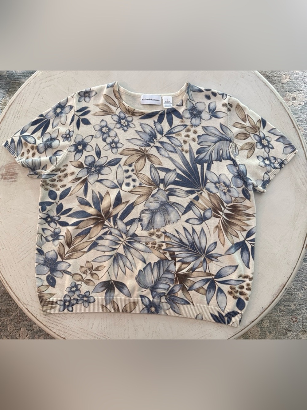Alfred Dunner Stunner Vtg 90’s Floral Short Sleeve Knit Embellished Sweater XL